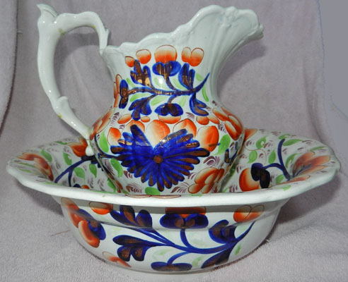 Gaudy Wash Bowl and Pitcher