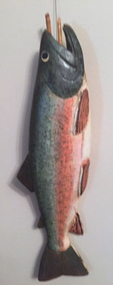 Carved Brook Trout on a Twig Stringer