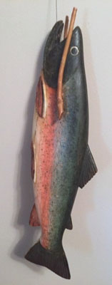 Carved Brook Trout on a Twig Stringer